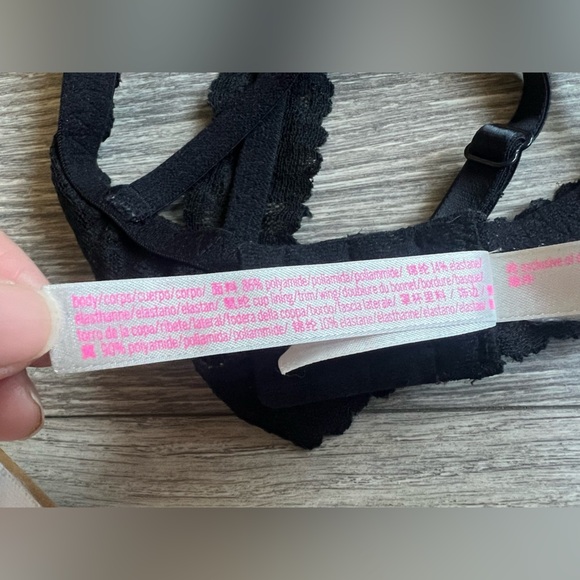 Pink Victoria’s Secret Black Ruffle Hem Wide Strap Lace Triangle Bralette Size M - Picture 8 of 8